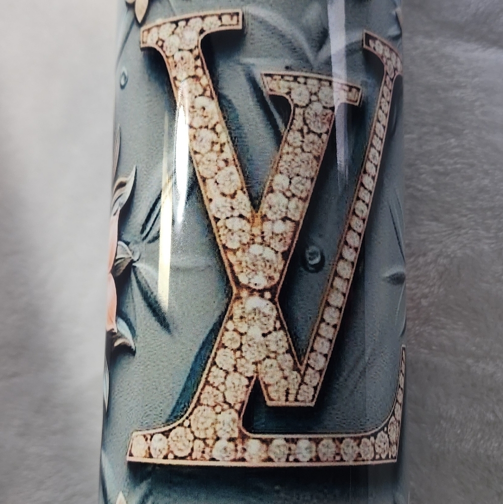 Crystal LV Monogram Tumbler - Blue & Pink Hand Crafted 20 Oz. NIB